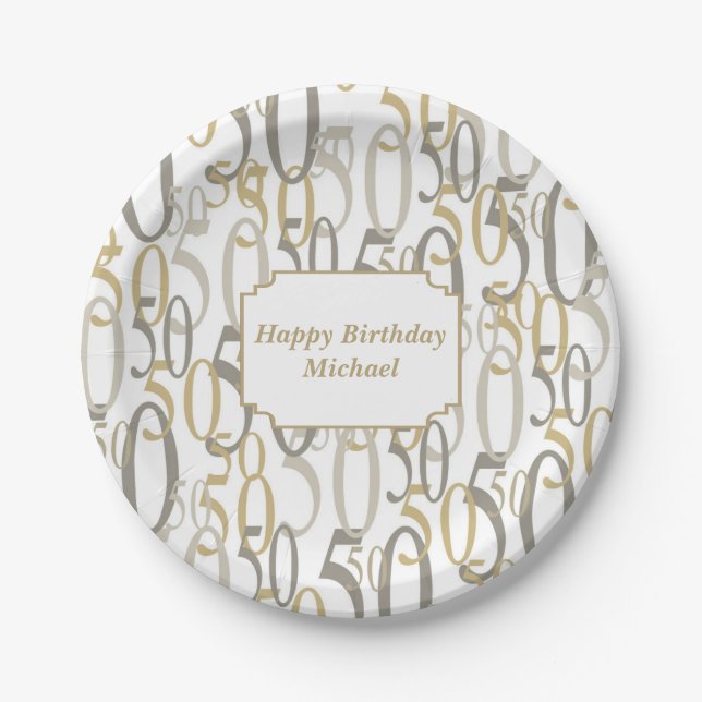 Big 50 Personalised Birthday Party Paper Plate (Front)