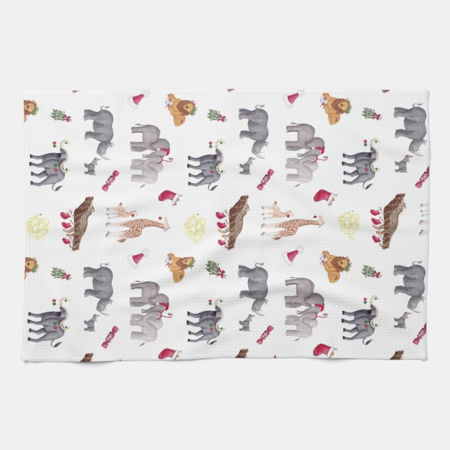 Big 5 African Christmas Animals Tea Towel (Horizontal)