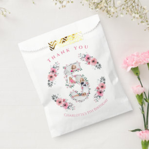 Big 5th Birthday Girl Photo Collage Pink Flower Favour Bags