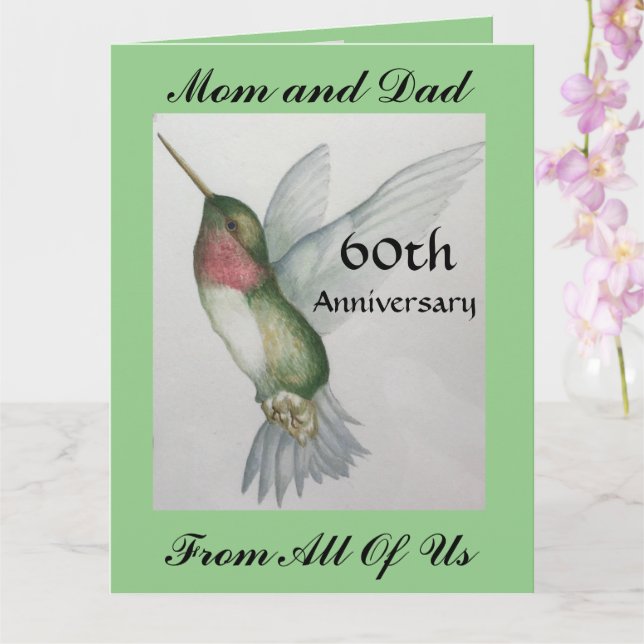 BIG 60th Mum And Dad Happy Anniversary Hummingbird Card (Orchid)