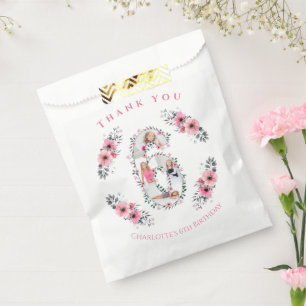 Big 6th Birthday Girl Photo Collage Pink Flower Favour Bags