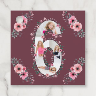 Big 6th Birthday Girl Photo Collage Pink Flower Favour Tags