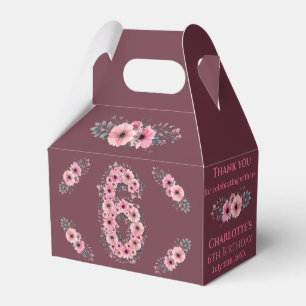Big 6th Birthday Pink Flowers Girl Green Foliage Favour Box
