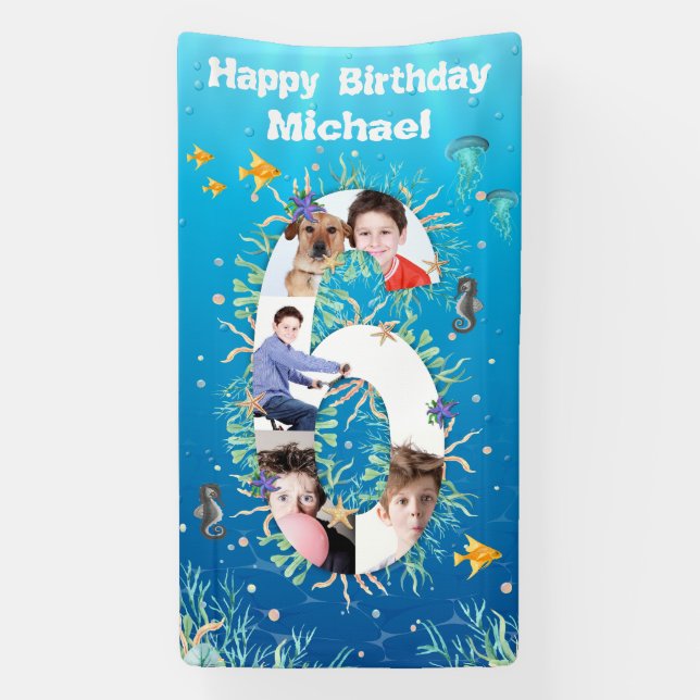 Big 6th Birthday Under The Sea Photo Collage Banner (Vertical)