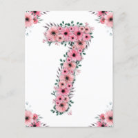 Big 7th Birthday Pink Flowers Girl Green Foliage