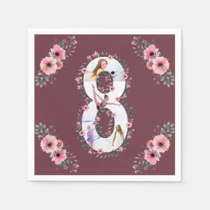 Big 8th Birthday Girl Photo Collage Pink Flower Napkin