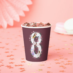 Big 8th Birthday Girl Photo Collage Pink Flower Paper Cups