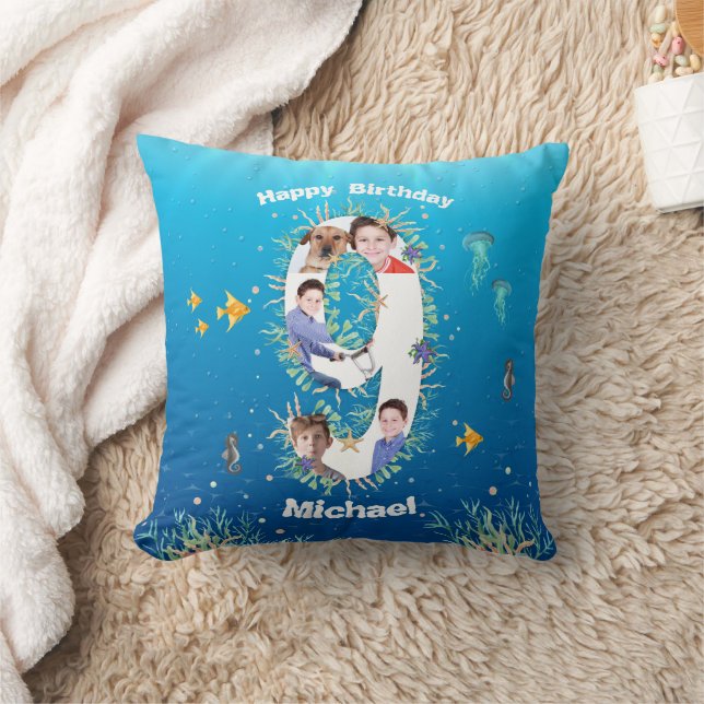 Big 9th Birthday Photo Collage Under The Sea Cushion (Blanket)