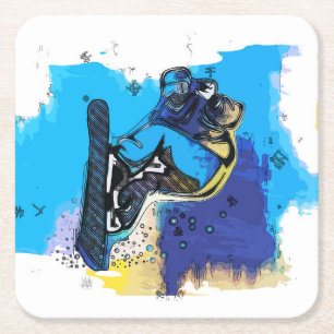 Big Air Jumps! - Snowboarding Fool Square Paper Coaster