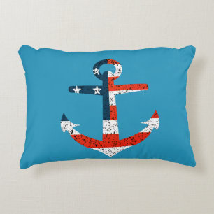 Big American Flag Anchor Decorative Cushion