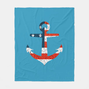Big American Flag Anchor  Fleece Blanket