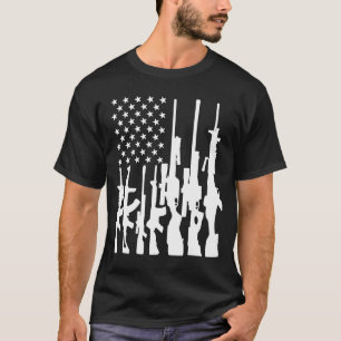 Big American Flag With Machine Guns  2A Flag T-Shirt