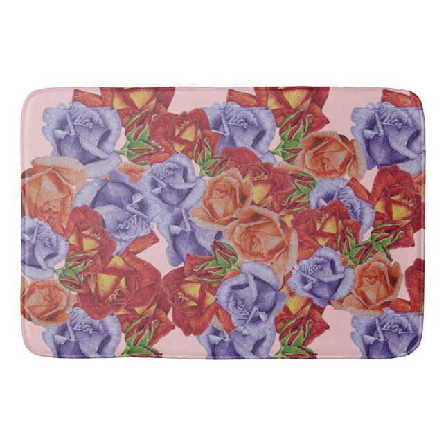 big and bold colourful roses floral bath mat (Front)