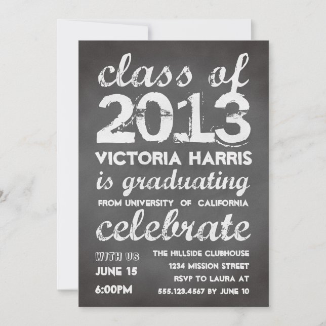 Big and bold grey chalkboard typography modern invitation (Front)