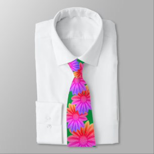 big and bright colorful striped daisy flowers tie