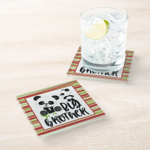 Big and Small Cute Pandas with Big Brother Quote Glass Coaster