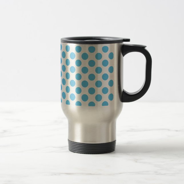 Big Aqua Dots on White Travel Mug (Right)