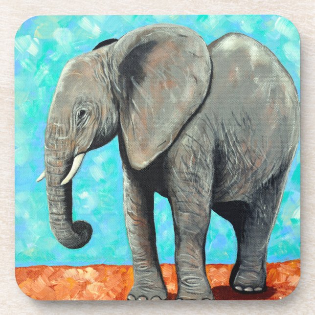 Big Baby Elephant Painting  Coaster (Front)