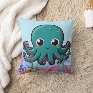 Big Baby Kawaii Blue Octopus Cushion