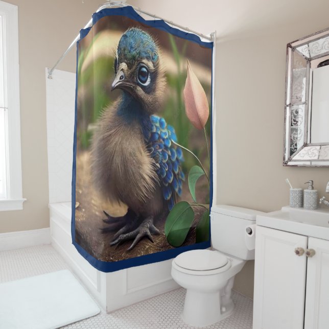 BIG BABY PEACOCK SHOWER CURTAIN (In Situ)
