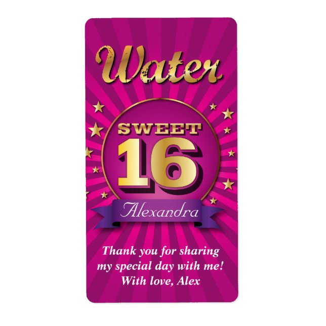 Big Bash Pink Sweet 16 Water Label (Front)