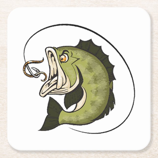 Big Bass Mouth Square Paper Coaster (Front)
