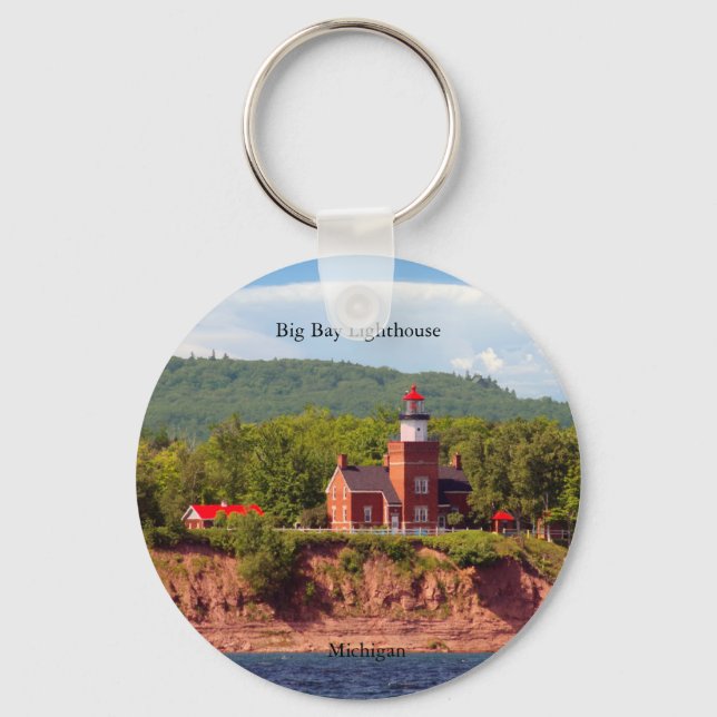 Big Bay Lighthouse from water button key chain (Front)
