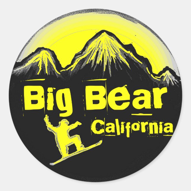 Big Bear California yellow snowboard stickers (Front)