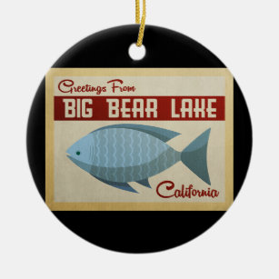 Big Bear Lake Blue Fish Vintage Travel Ceramic Tree Decoration