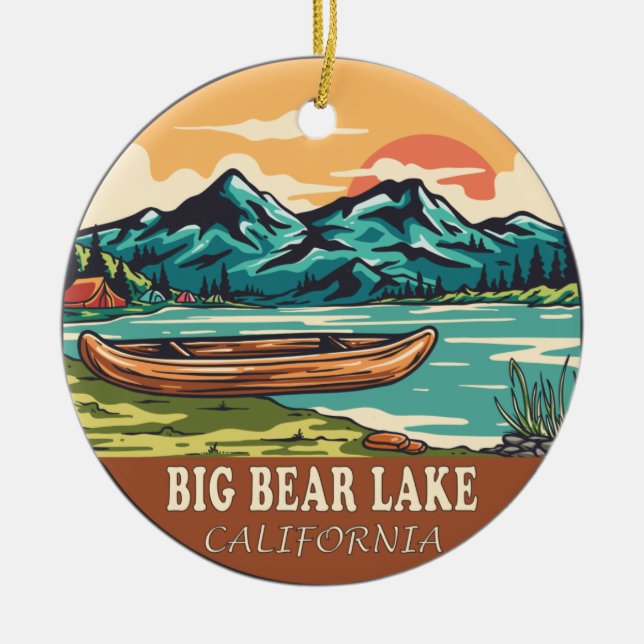 Big Bear Lake California Boating Fishing Emblem Ceramic Tree Decoration (Front)