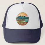 Big Bear Lake California Boating Fishing Emblem Trucker Hat<br><div class="desc">Big Bear Lake hand drawn illustration with canoe,  tents,  and mountains in the background. Perfect for anyone who loves to visit Big Bear Lake.</div>