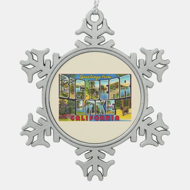 Big Bear Lake California CA Large Letter Postcard Snowflake Pewter Christmas Ornament (Front)