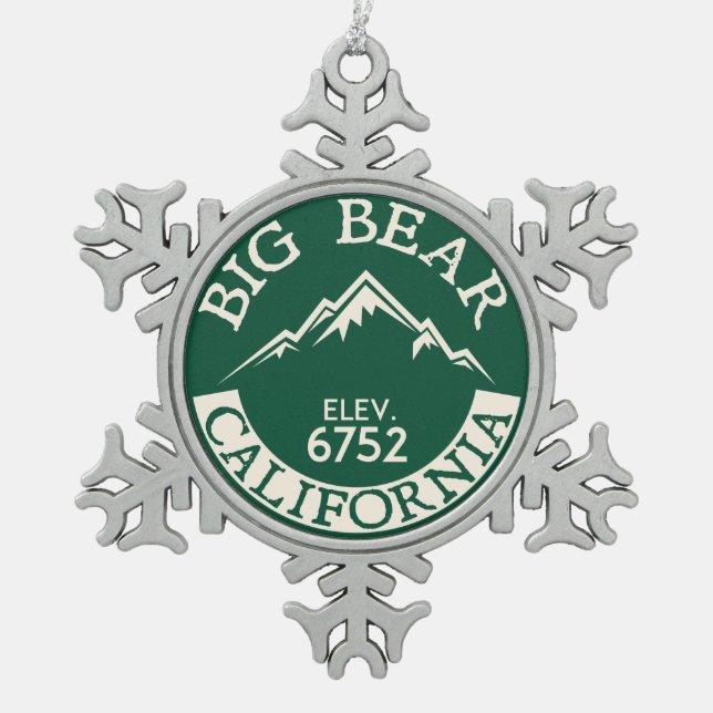 Big Bear Lake California Skiing Boating Snowflake Pewter Christmas Ornament (Front)