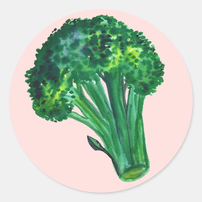 Big Beautiful Broccoli Pink Classic Round Sticker (Front)