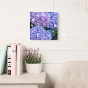 Big Beautiful Hydrangea Blooms Floral Square Wall Clock