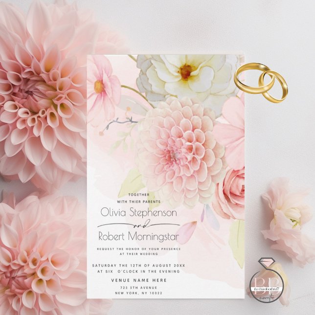 Big Beautiful Pastel Pink Flowers Wedding   Invitation (Creator Uploaded)