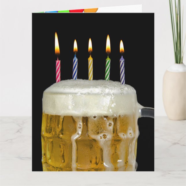 big beer mug with birthday candles card (Front)