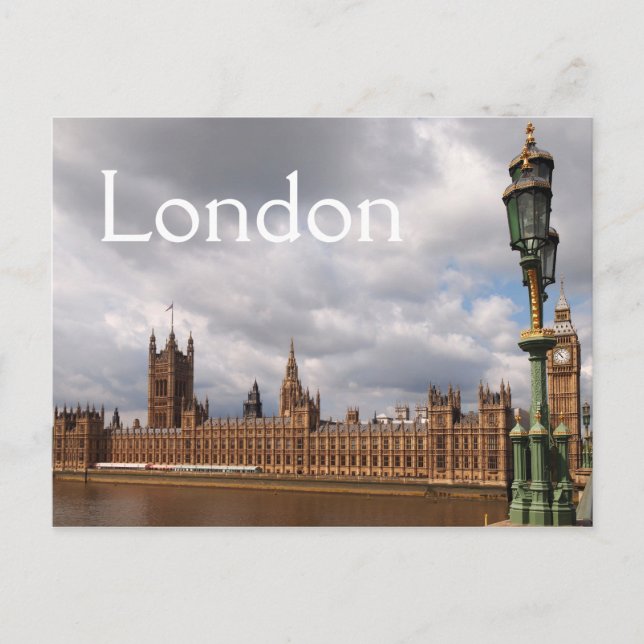 Big Ben and Parliament in London text postcard (Front)