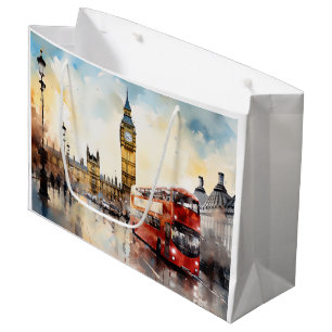 Big Ben and red bus in London Large Gift Bag