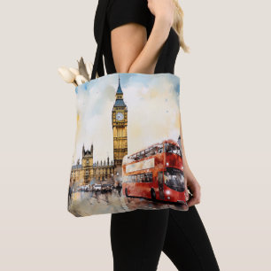 Big Ben and red bus in London Tote Bag