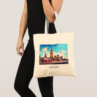 Big Ben and red buses in London Tote Bag