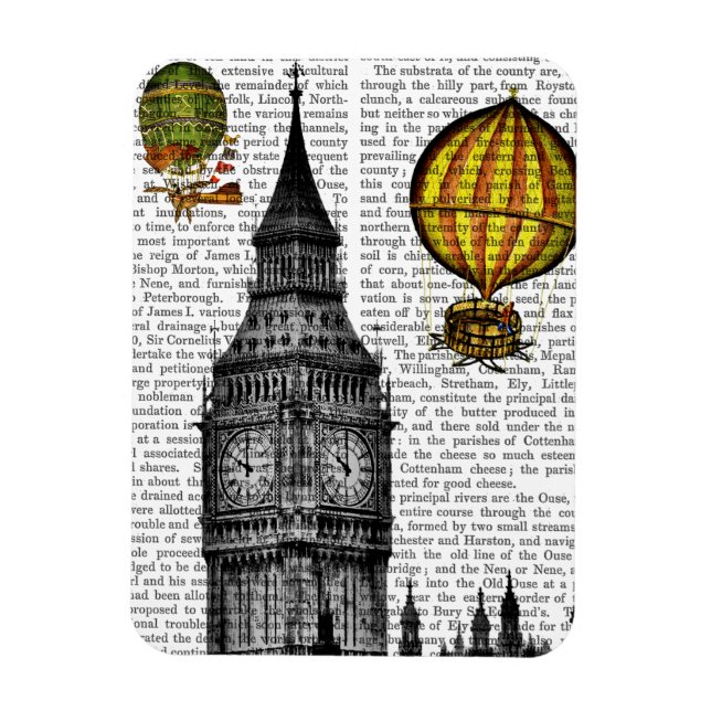 Big Ben and Vintage Hot Air Balloons Magnet (Vertical)