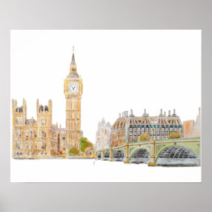Big Ben and Westminster palace watercolor  Poster