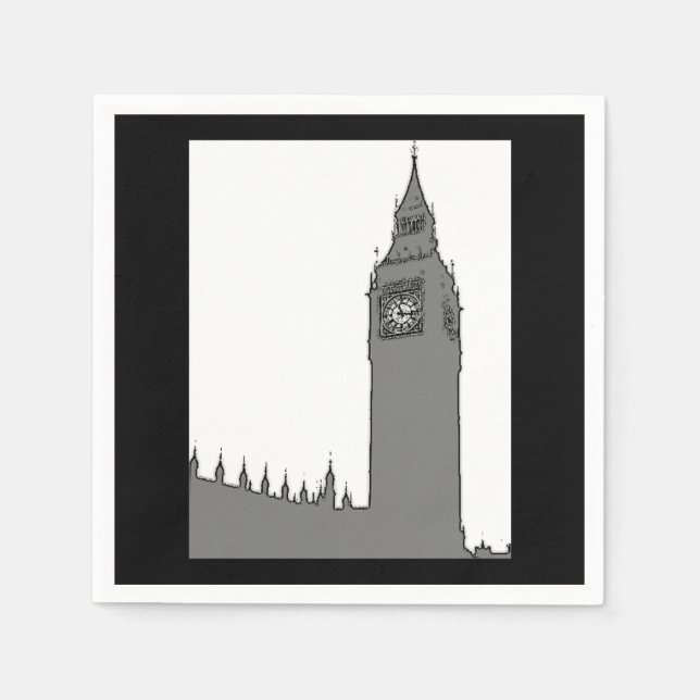 Big Ben Black & White Vintage Style London Napkins (Front)
