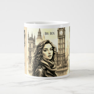 Big Ben Clock,Female Traveller at Big Ben London Large Coffee Mug