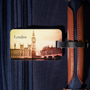 Big Ben Clock & London, Westminster / vintage UK L Luggage Tag