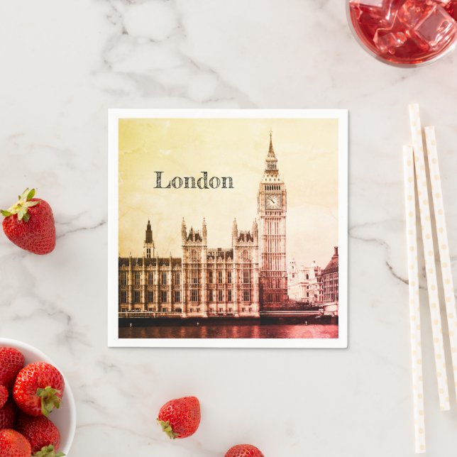 Big Ben Clock & London, Westminster / vintage UK Napkin (Insitu)