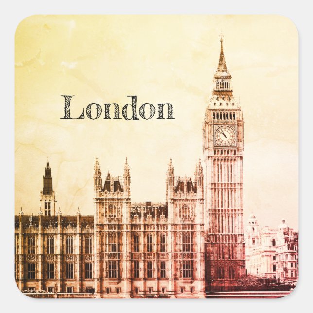Big Ben Clock & London, Westminster / vintage UK  Square Sticker (Front)