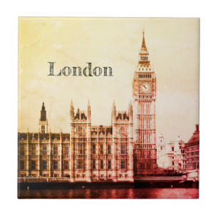 Big Ben Clock & London, Westminster / vintage UK Tile