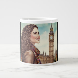 Big Ben Clock Tower,Lovely Lady Vacation in London Large Coffee Mug